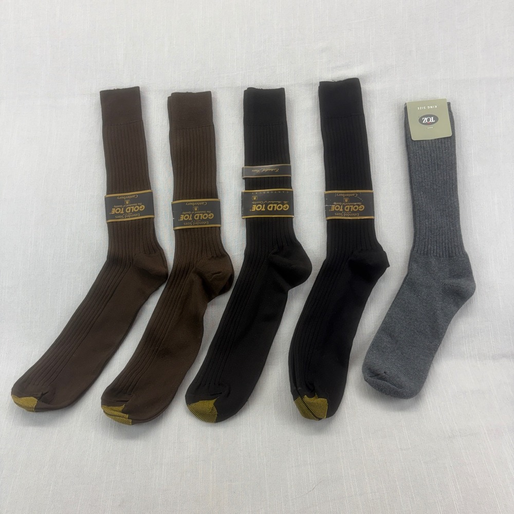 Gold Toe TOZ Dress Socks Mens 12-16 Canterbury Ribbed Black Brown Grey 5pk